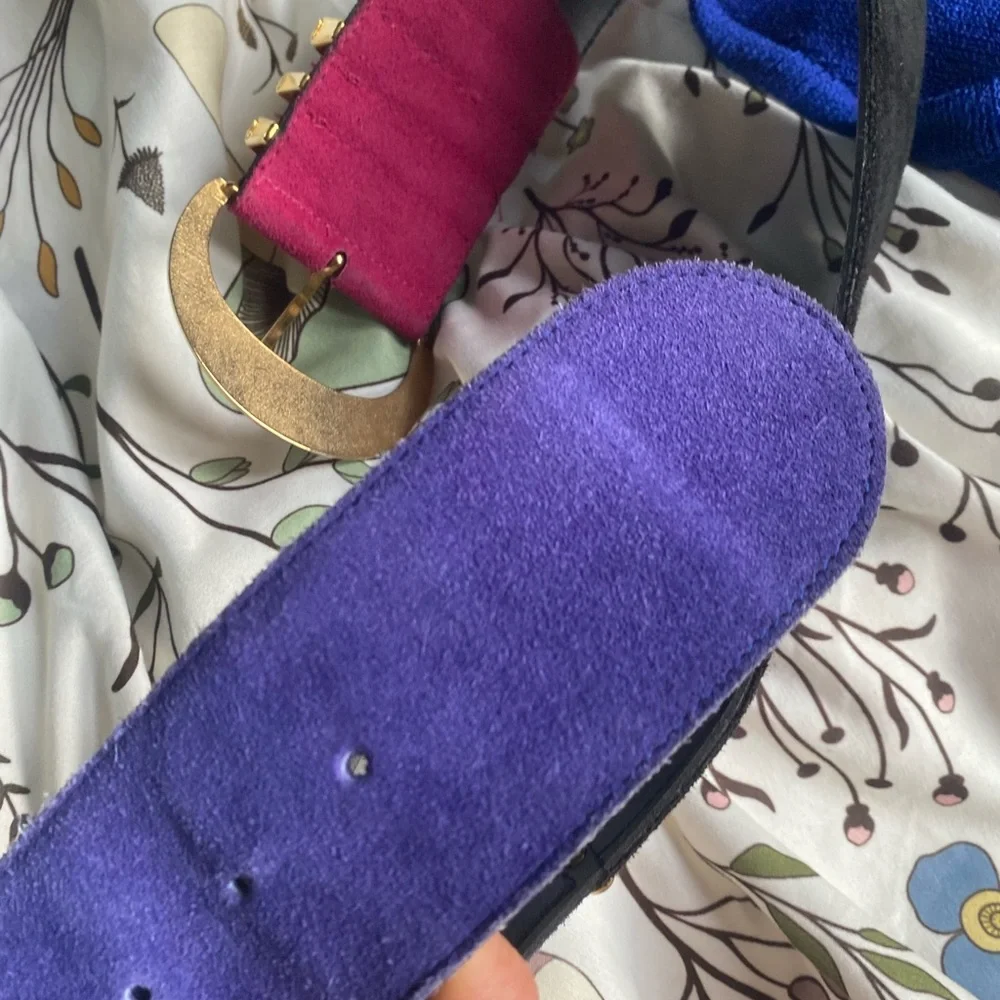 Vintage The Limited Suede Gold-Accent Wide Waist Belt black purple pink USA